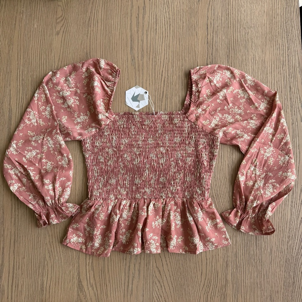NWT Paper Crane Floral Blouse in Pink and Cream